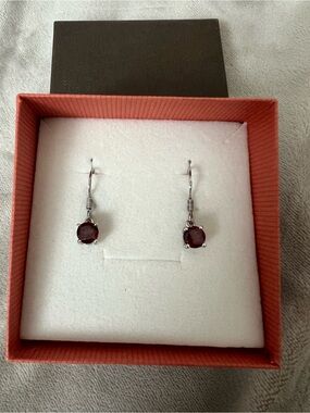 Sterling Silver Deep Red Drop Earrings